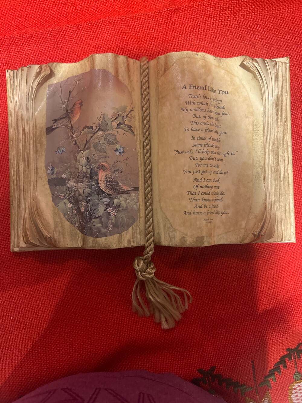Books of Love A Friend Like You Handmade Book Art Plaque Vintage Birds USA